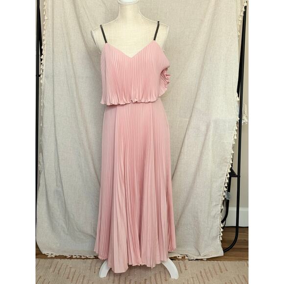 Halston Heritage Crepe De Chine Pink Midi Pleated Dress Size 6 - Picture 1 of 7